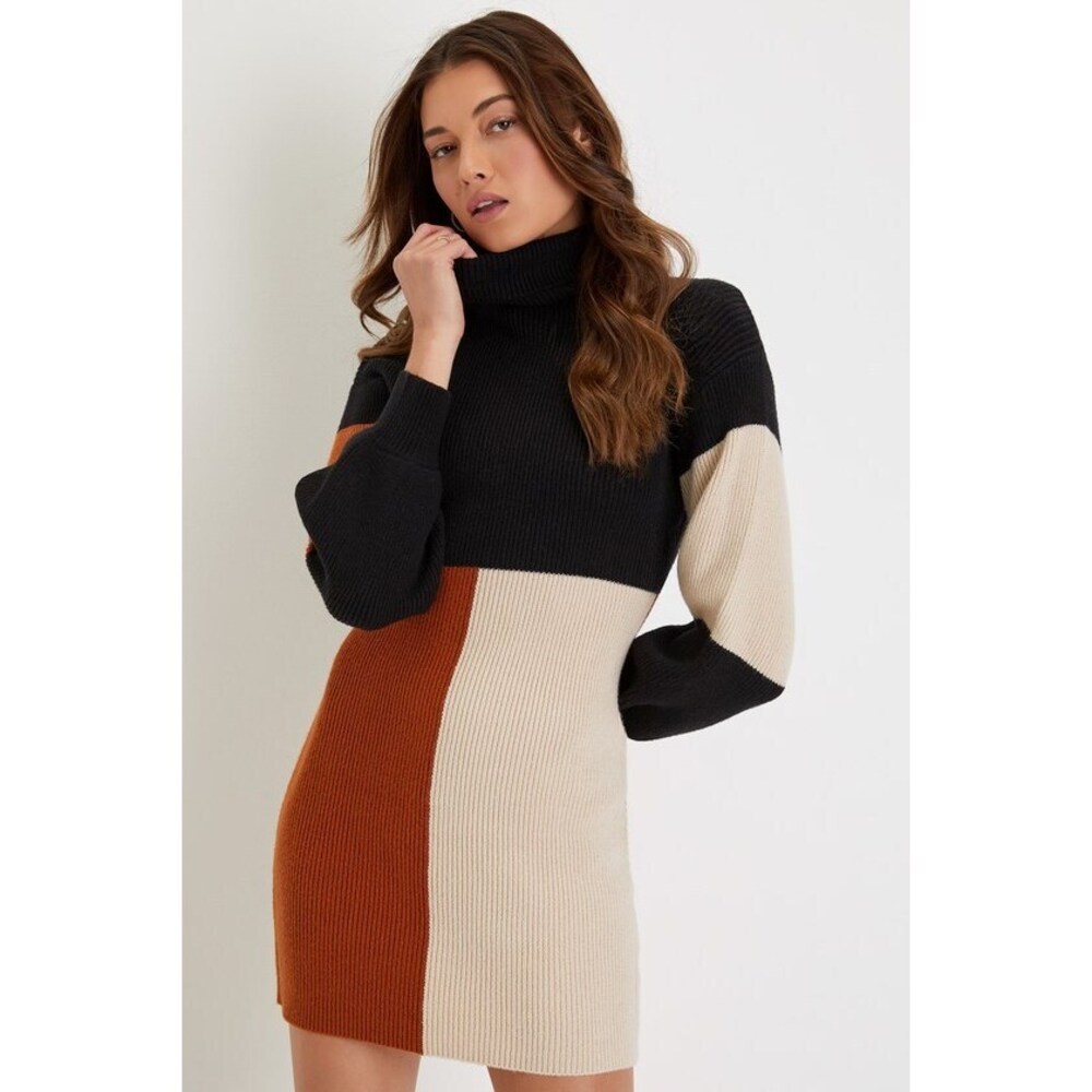 Black Color Block Turtleneck Mini Sweater Dress - Size M-brand new with tags